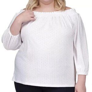 NWT MICHAEL Micheal Kors Plus Size Off-The-Shoulder Eyelet Top in White Sz. 2X